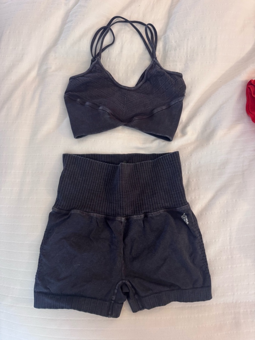 Free People Active Ribbed Yoga Set - Sports Bra & High-Waist Shorts - Picture 2 of 4